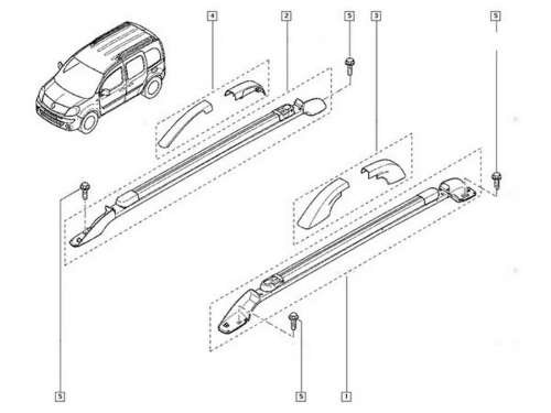 Рейлінги Renault Kangoo II (08-20) - OEM (з поперечками) 4