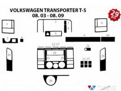 Накладки на торпедо VW T5 Transporter (2003-2009) 2