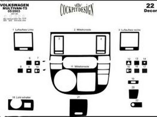 Накладки на торпедо VW T5 Multivan (2003-2009) 22 шт 2