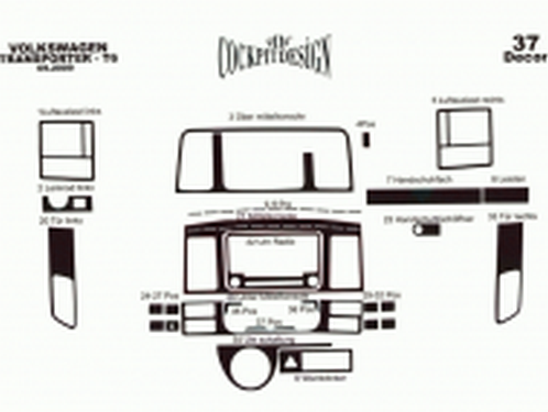 Накладки на торпедо VW T5+ (10-15) рестайлинг 37 шт 2