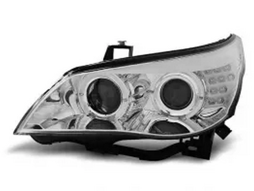 Фари BMW E60 / E61 (03-07) - ангельські очі H7 LED-повороти хром 2