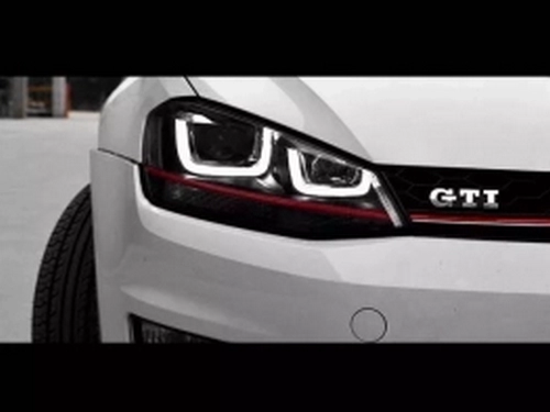 Фары VW Golf 7 (12-17) - U-образные TRU DRL чёрные (красная полоса) GTI стиль 3