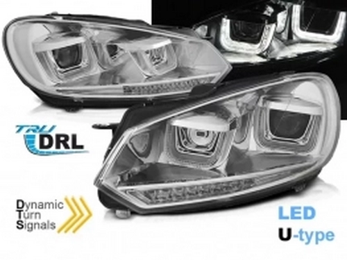 Фари хром VW Golf VI (08-13) - U-LED TRU DRL (Led повороти) 1