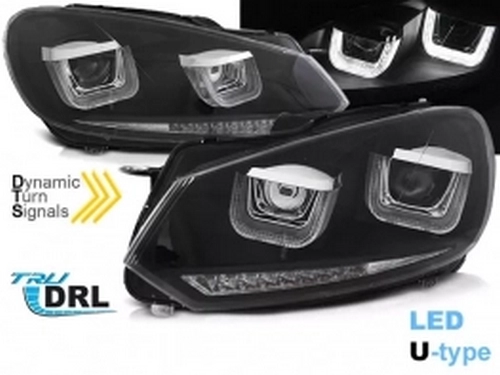 Фари чорні VW Golf VI (08-13) - U-LED TRU DRL (Led повороти) 1