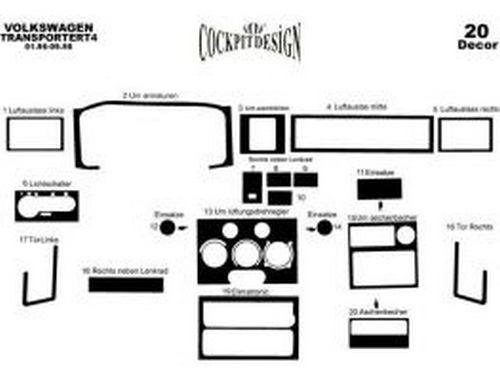 Накладки на панель приборов VW T4 (1996-1998) схема 3